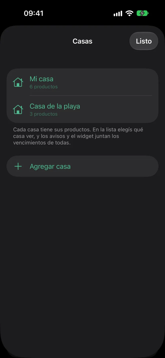 Pantalla de casas con la cantidad de productos de cada una
